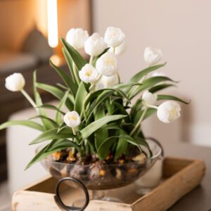 Ellerie White Tulips & Glass Bowl