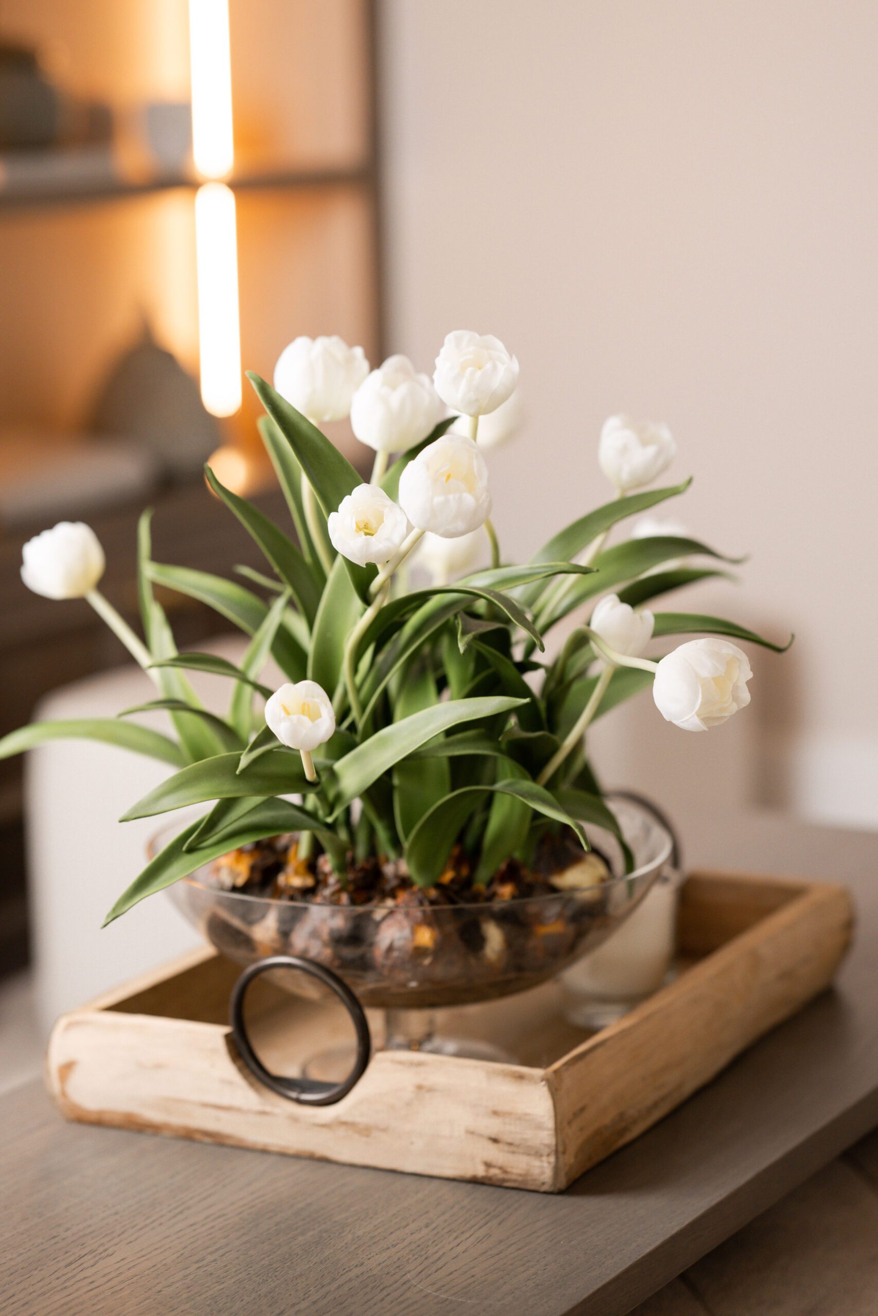 Ellerie White Tulips & Glass Bowl